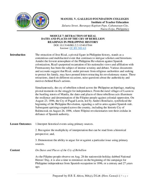 rizal's retraction|(PDF) MODULE 7: RETRACTION OF RIZAL DATES .